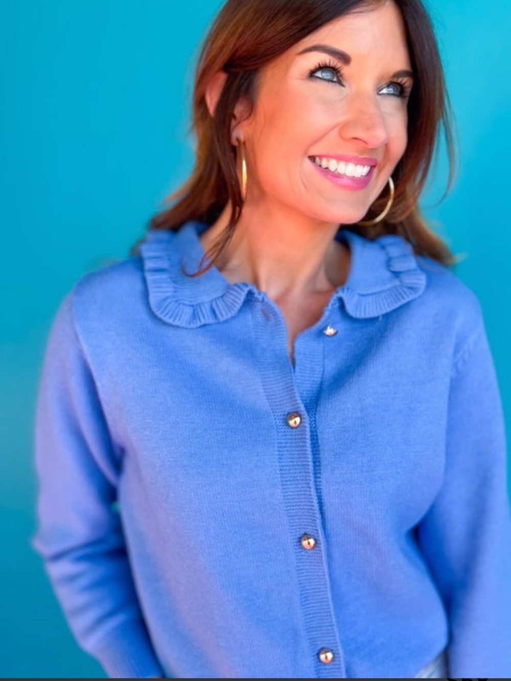 REDUCED NWT MAEVE RUFFLE COLLAR CARDIGAN IN BEAUTIFUL CORNFLOWER BLUE